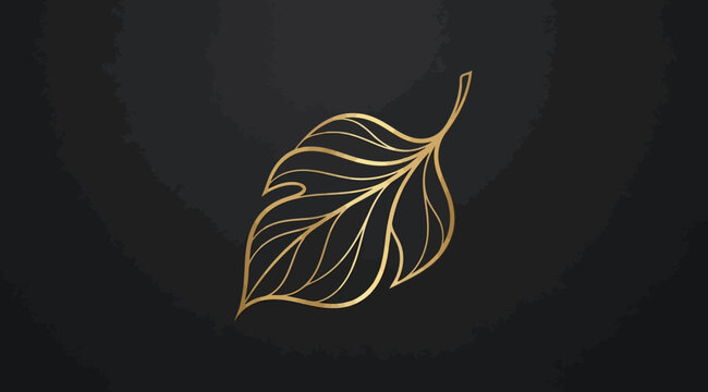 Single golden leaf line art on with circular wave pattern