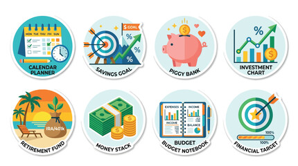 Fototapeta premium Set of flat vector stickers representing online education and e-learning concepts with purple color theme.