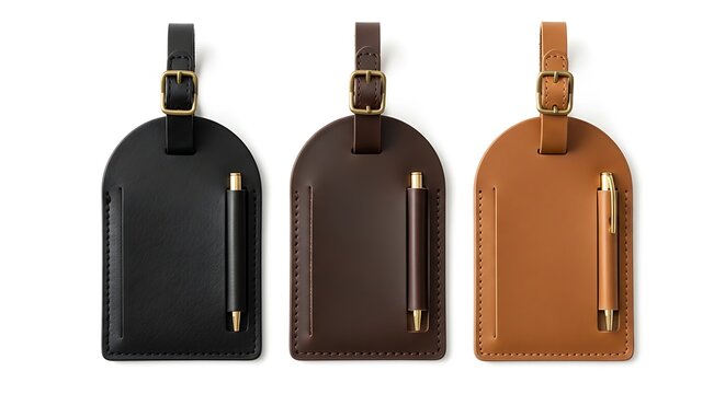 Three stylish water bottle designs with leather straps and metal accents