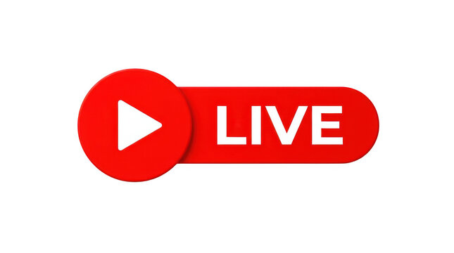 3d render of a red live streaming icon button with a play symbol isolated on transparent background