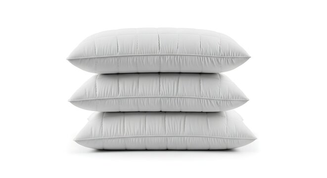 Stack of three quilted memory foam pillows in neutral tone