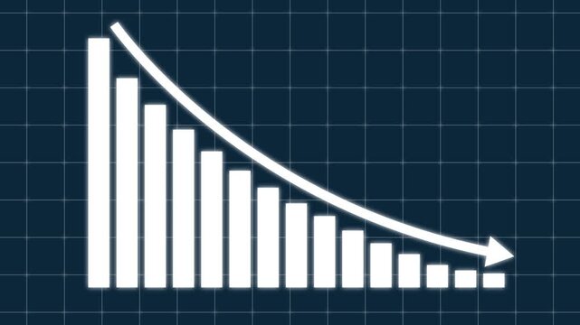 Abstract decreasing business graph chart animation background. Bad Economy Recession Graph Chart, Down business graph icon animation on black background. Loss concept business graph animation. 
