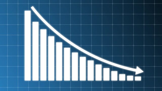 Abstract decreasing business graph chart animation background. Bad Economy Recession Graph Chart, Down business graph icon animation on black background. Loss concept business graph animation. 