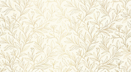 Elegant seamless pattern with delicate golden floral line art on a cream background © S.Siam