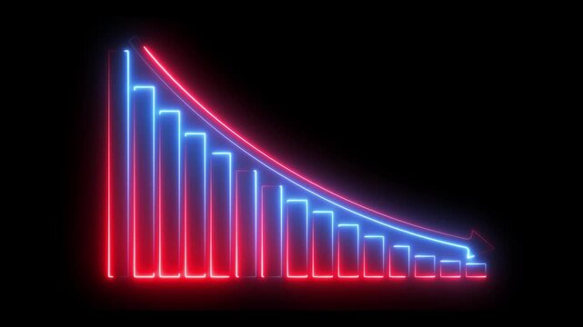 Abstract neon line decreasing business graph chart animation background. Bad Economy Graph Chart, Down business graph icon animation on black background. Loss concept business graph animation. 