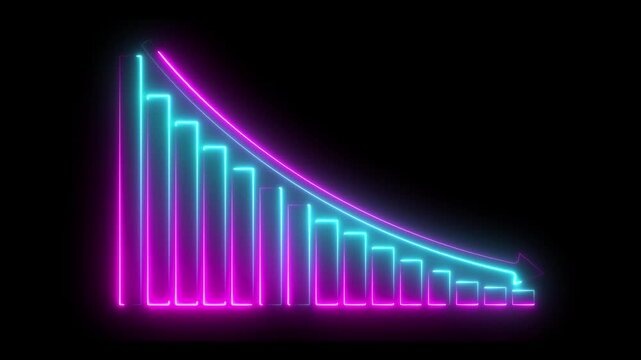 Abstract neon line decreasing business graph chart animation background. Bad Economy Graph Chart, Down business graph icon animation on black background. Loss concept business graph animation. 
