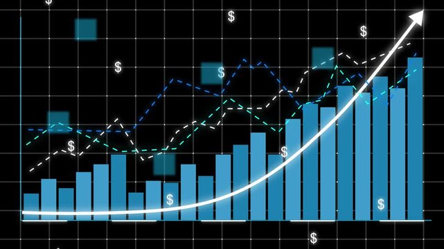 Finance and money 3D rendering Excellent financial status of corporate business rise up, Business growth concept in allusive graph chart showing marketing sales profit increasing to future target 4k 
