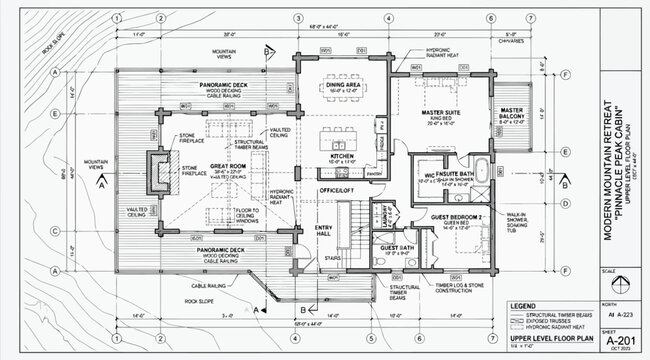 Architectural floor plan for pinnacle peak cabin