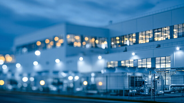 Wide establishing shot of a hyperscale data center facility exterior at night with illuminated windows and cooling units visible, global digital infrastructure and cloud computing