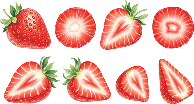 Vector Fresh Strawberry Fruit Anatomy Watercolor Botanical Illustration