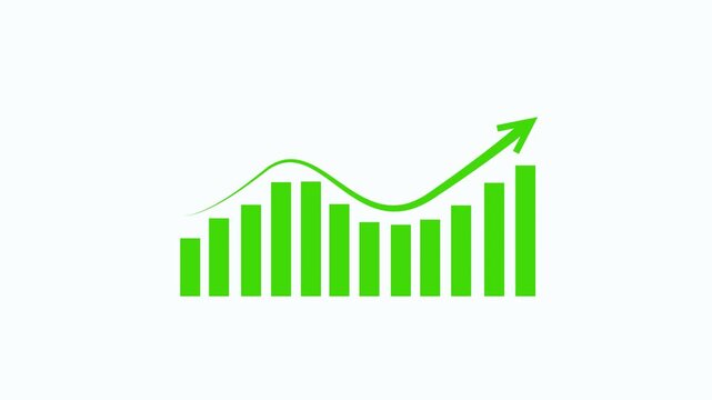 Minimal rising bar chart with arrow growth animation