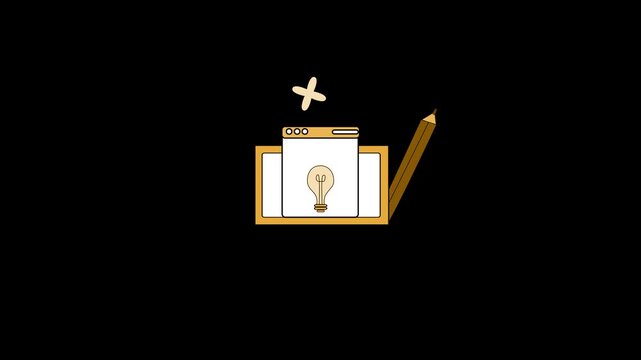 Lightbulb idea in browser with pencil animation, Simple flat animated showing a browser window with a lightbulb inside