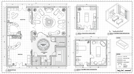 Obraz premium Detailed interior design floor plans for luxury spa and treatment rooms