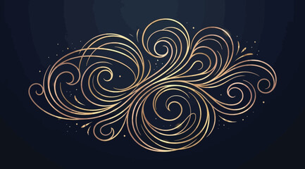 Decorative golden cloudshaped swirl ornament on dark blue background, luxury filigree design element © S.Siam