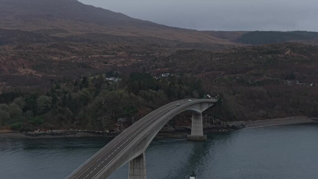 Aerial view of the skye bridge in scotland connecting the isle of skye