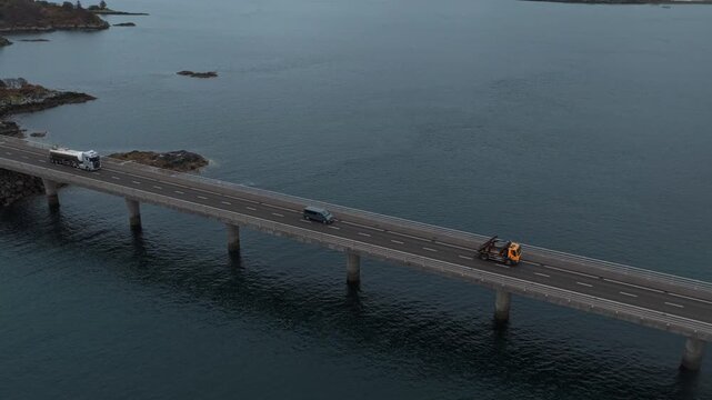 Aerial view of vehicles crossing the skye bridge in scotland