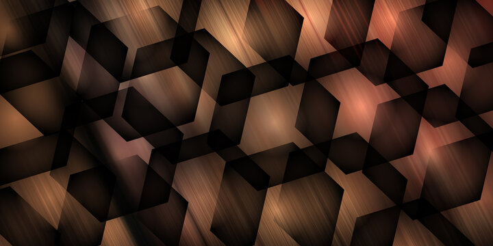 Abstract geometric background with dark hexagonal shapes and copper light