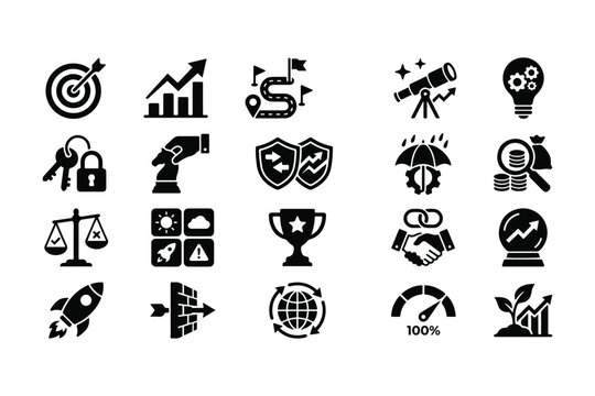 Business Performance, Achievement, and Professional Success Vector Icons