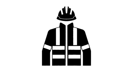 Fototapeta premium Minimal black silhouette icon, simple flat vector, bold black shape, no, no shading construction worker uniform icon with hard hat and high visibility jacket on a, flat icon style