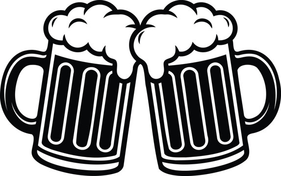 Cheers Beer Mugs Icon &ndash; Clinking Beer Glasses Vector Illustration