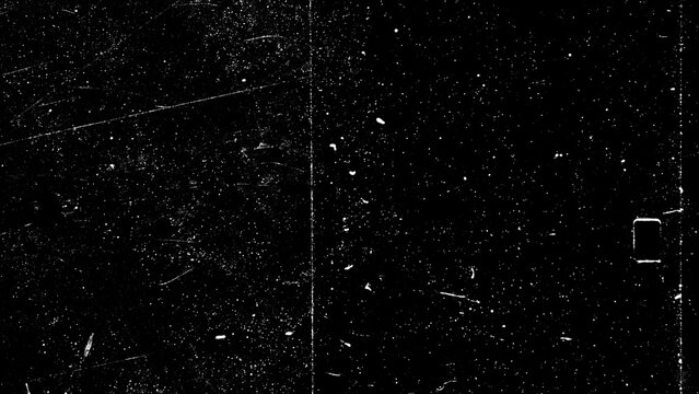 Black and white distressed film negative texture with heavy dust, grain, and hair scratches. Vintage grunge overlay background featuring retro cinematic noise and a dark damaged surface.