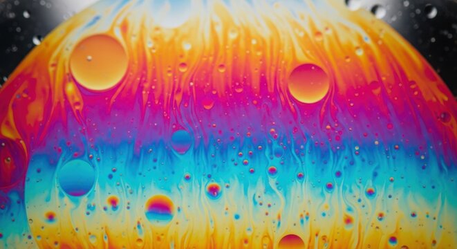 Abstract rainbow soap bubble surface with iridescent colors liquid dro