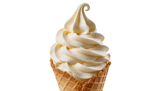 Isolated delicious creamy vanilla soft serve ice cream cone dessert, perfect cold summer treat