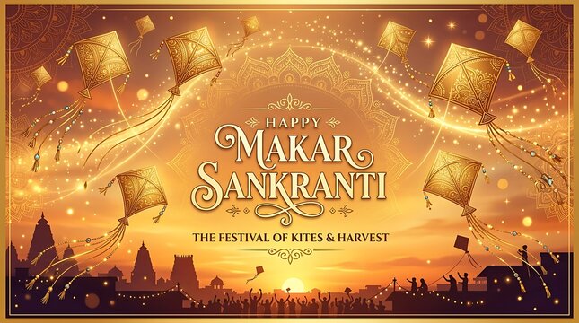 Golden Makar Sankranti Kite Festival Banner Background