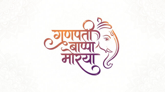 Elegant Ganpati Bappa Morya Hindi Typography Design with Minimal Lord Ganesha Line Art Illustration
