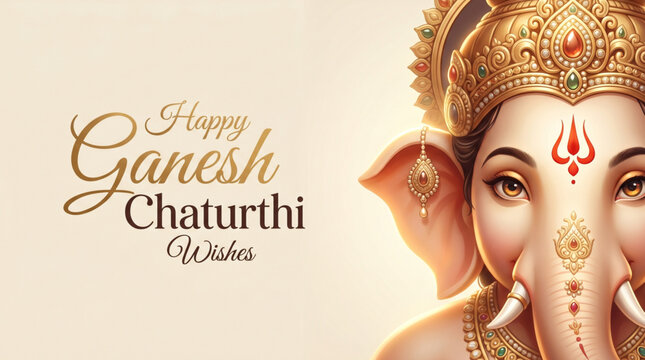 Elegant Lord Ganesha Portrait Greeting Design with Luxury Spiritual Artwork and Festive Blessing Theme