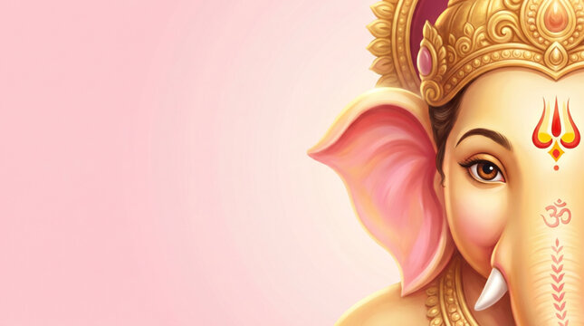 Elegant Lord Ganesha Portrait with Soft Pink Spiritual Background and Luxury Festive Illustration