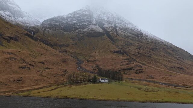 Scenic scottish highlands landscape with glen coe and loch achtriochtan