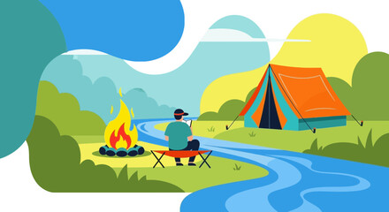 Obraz premium CampingByCampfireScenicOutdoorAdventureRelaxation