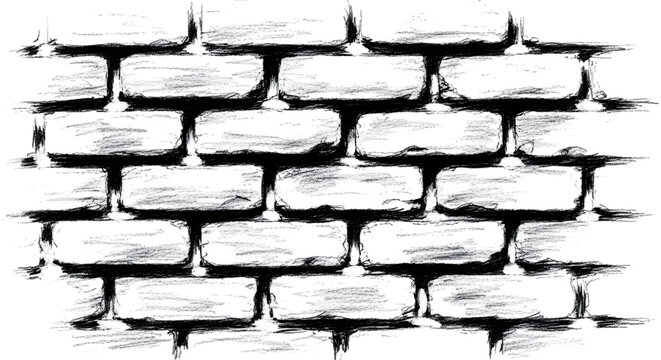 Black and white brick wall texture isolated on transparent background