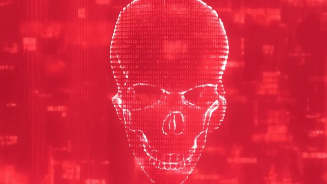 Futuristic red digital skull animation with glowing tech effects and motion