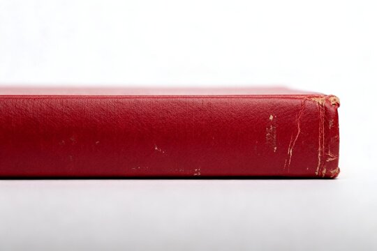 Close-up of a Worn Red Leather Book Binding