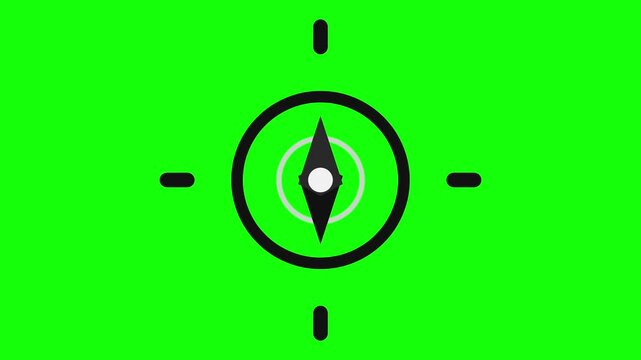 Animated compass finder with pulse rings on green screen background