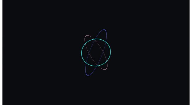 Minimalist abstract orbiting rings motion on animation black background