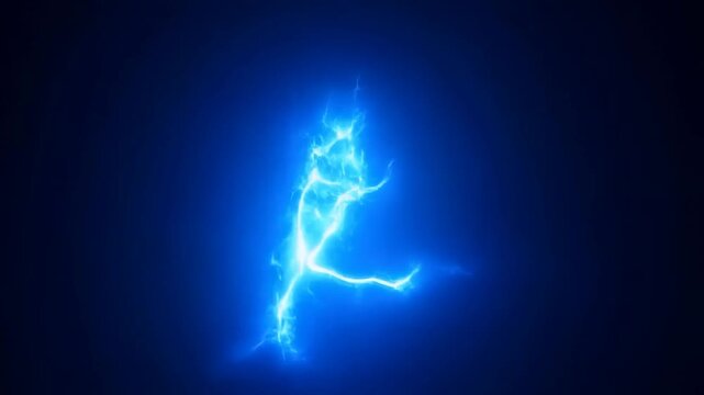 Dynamic blue lightning bolt animation with striking arcs in dark background