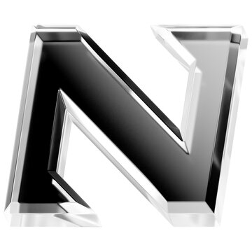 letter N metallic chrome 3d shape with polished steel surface industrial