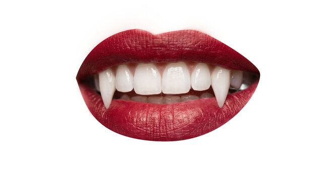 Vampire Mouth, Sharp Fangs, female vampire mouth with fangs, isolated PNG transparent background