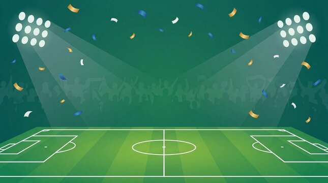 Football stadium background with spotlights and confetti vector