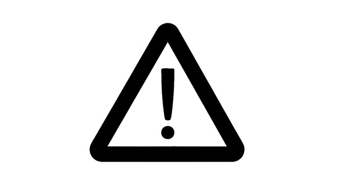 Minimal black silhouette icon, simple flat vector, bold black shape, no, no shading warning sign icon with exclamation mark on a, flat icon style