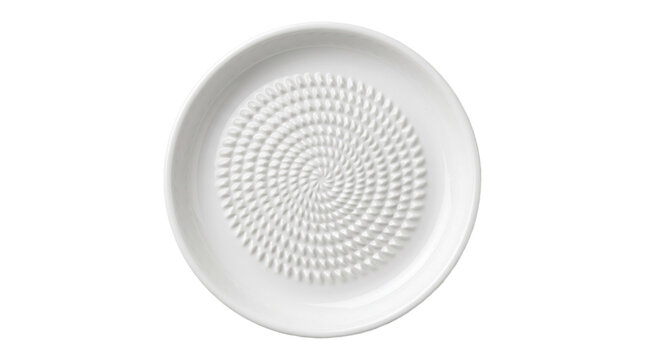Grater Plate, Ginger Shredder, Circular white ceramic ginger rasp grater plate, isolated on transparent background