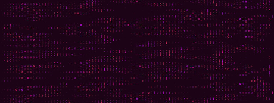 Abstract Binary Code Background with Purple Digital Data Stream for Cyber Security and Technology Concepts