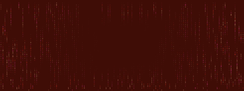 Dark Red Binary Code Background with Falling Digital Data Streams for Cyber Security and Technology Concepts