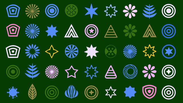 Geometric And Organic Icons In A 5x5 Grid Flat Vector Style