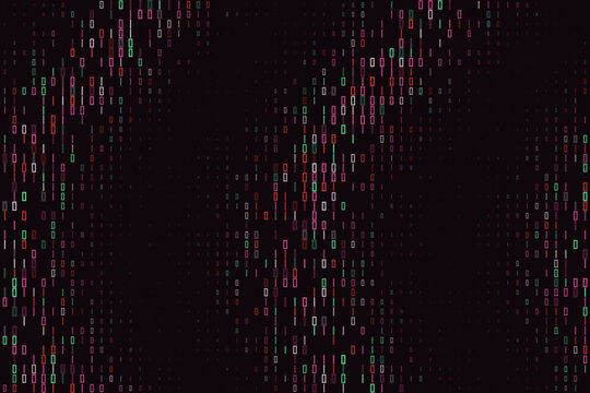 Abstract Binary Code Background with Red and Green Digital Data Streams for Cybersecurity and Technology Concepts
