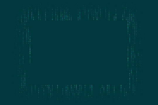 Digital Binary Code Frame Background with Falling Matrix Style Data Stream for Cyber Security and Tech Concepts