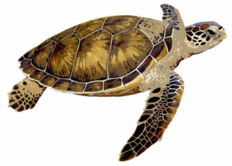 Realistic sea turtle illustration with patterned shell and flippers © Amrita